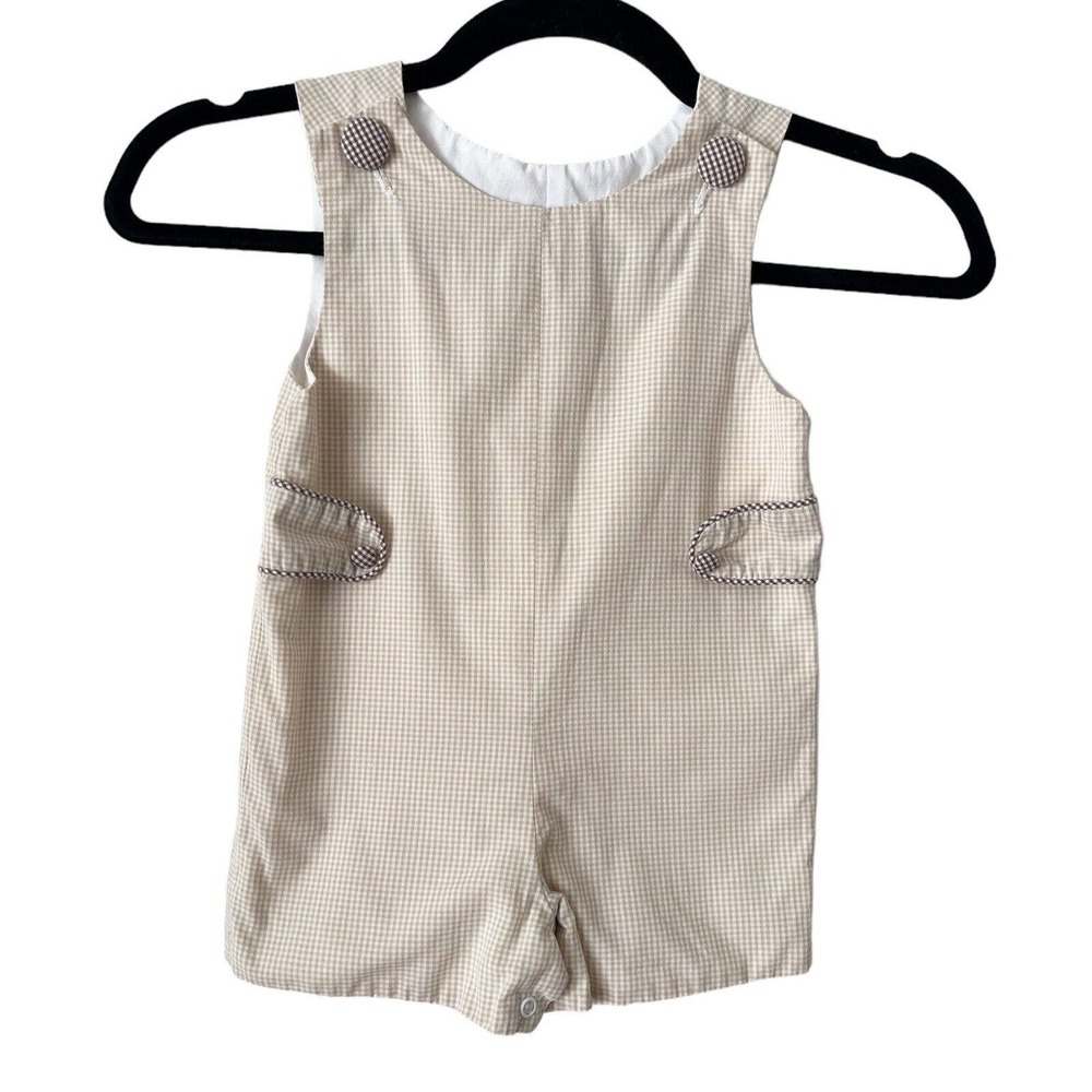 Stellybelly Brown Gingham Plaid One Piece Button Closure Vintage Overalls Sz 12M